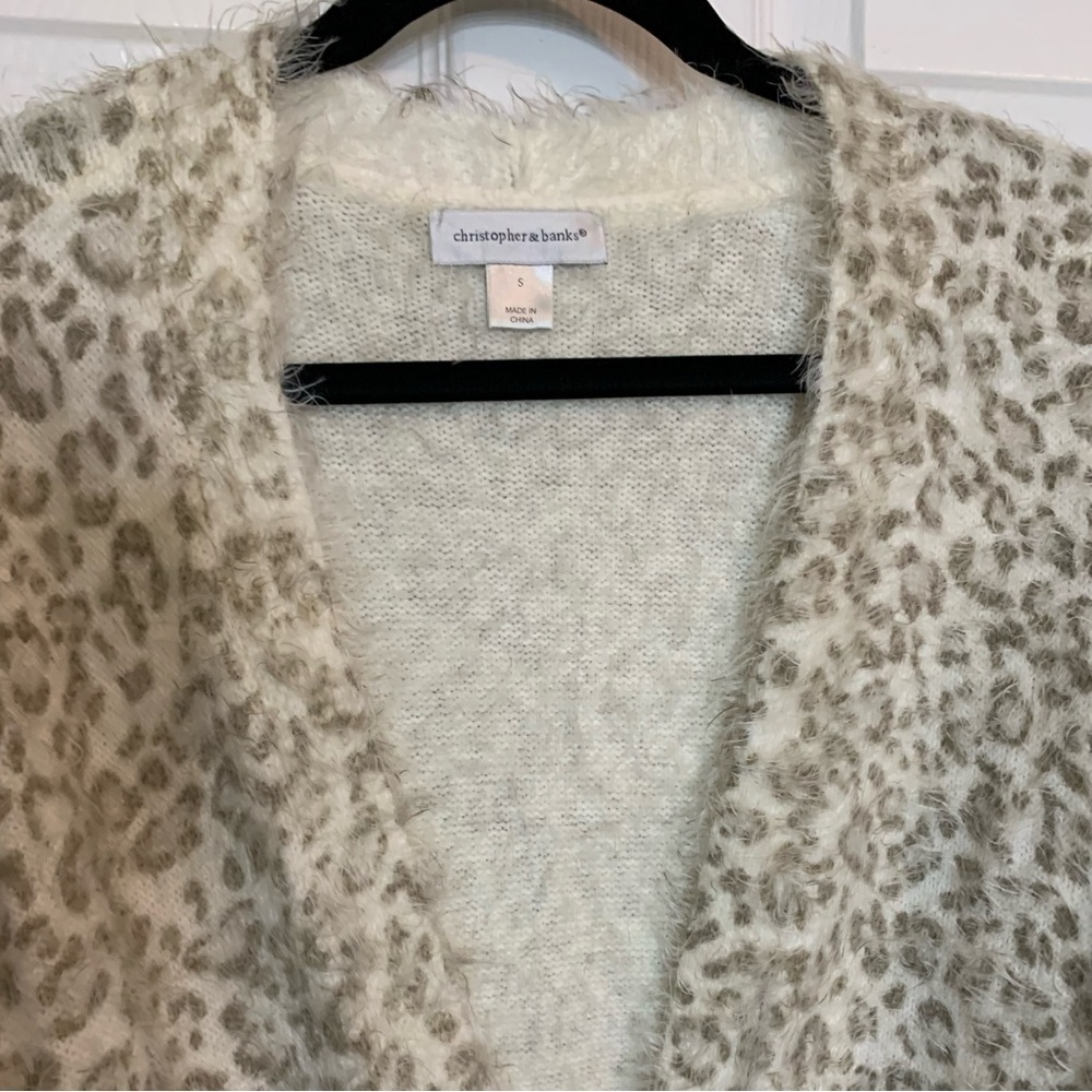 Christopher & Banks Fuzzy Tan Leopard Print Cardigan, Size S - Picture 4 of 7
